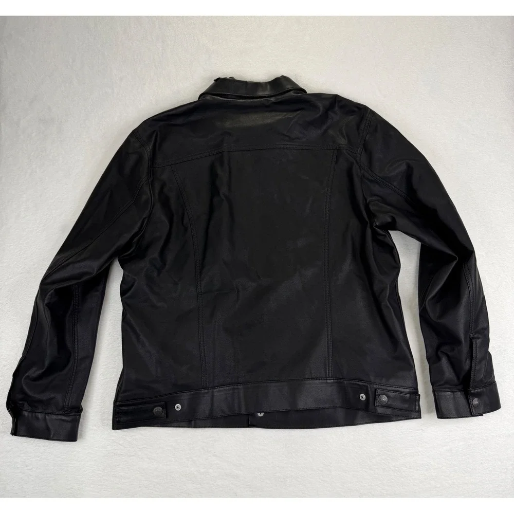 Levis Mens Black Faux Leather Trucker Jacket XXL Button Front - Picture 11 of 12